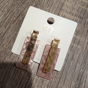 Gold and Pink Rectangular Earrings